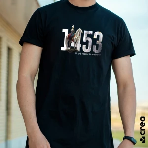 1453 Fatih Sultan Mehmet Baskılı Bisiklet Yaka 100% Pamuklu Tişört Siyah