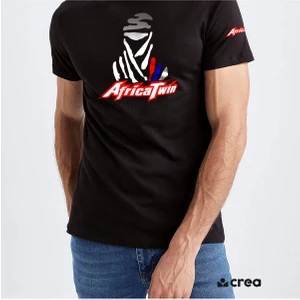 Dakar Africa Twin Dijital Baskılı Bisiklet Yaka 100% Pamuklu Tişört Siyah