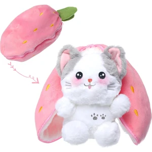 Kedi Peluş Doldurulmuş Hayvanlar, Kawaii Squishy Sevimli Ters Çevrilebilir Çilek Kedi Zip Peluş'a Dönüşür, Bebek ve Kız Arkadaşı Hediyesi Için Çilek Stuffie'de Komik Peluş Oyuncak (Yurt Dışından)