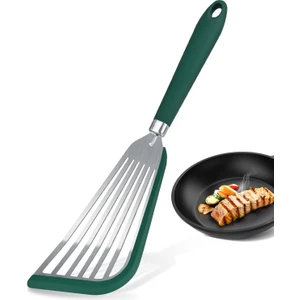 Yapışmaz Tencere Için Friekylin Silikon Balık Spatula, Kızarmış Yumurta Burger Biftek Pişirmek Için Isıya Dayanıklı Oluklu Spatula Turner (Yeşil) (Yurt Dışından)