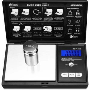 Terazi Dijital Cep Terazisi, 200G x 0.01G, Dijital Gram Terazisi, Gıda Terazisi, Takı Terazisi Siyah, Mutfak Terazisi WITH100G Kalibrasyon Ağırlığı (Yurt Dışından)