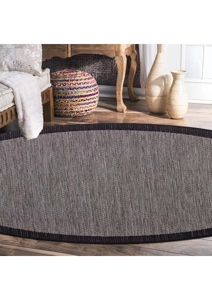 Halıca S-9715 Jüt Sisal Gri Siyah Dekoratif Yuvarlak Halı