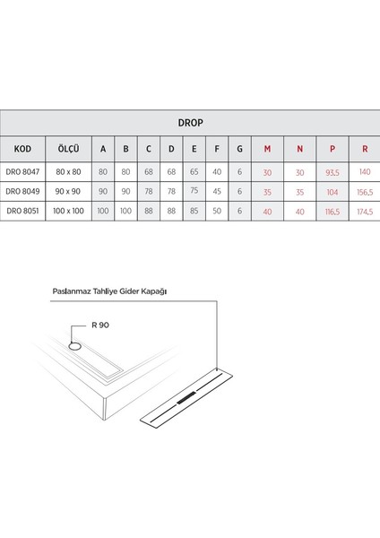 80X80 Drop Oval Monoblok Duş Teknesi (H:12,5 Cm)