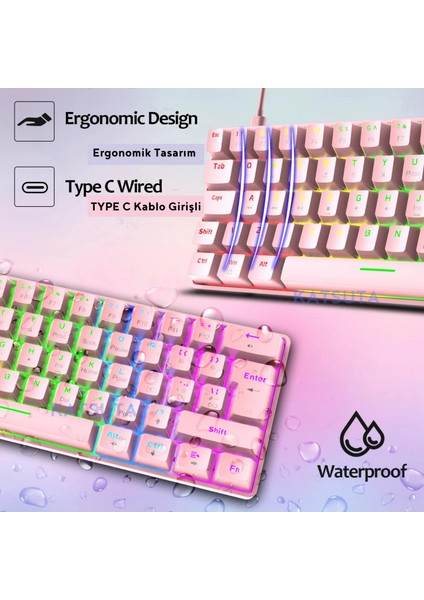 Blue Switch Mekanik Mini 62 Tuşlu Rgb Gaming Oyuncu Klavyesi - Pembe fiyatları