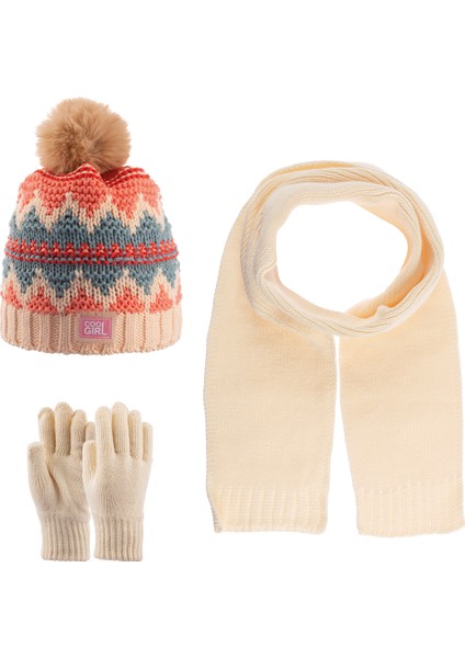9-15 Yaş Kız Çocuk Atkı Bere Eldiven 3'lü Takım