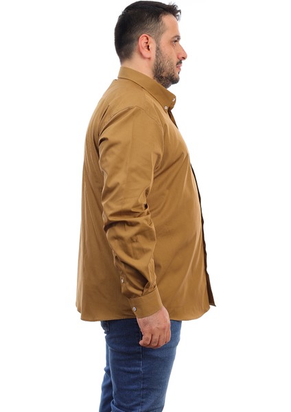 Erkek Büyük Beden Hardal Pamuk Düğmeli Yaka Cepli Uzun Kol Gömlek 515 fiyatları