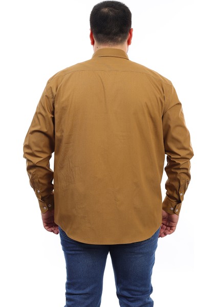 Erkek Büyük Beden Hardal Pamuk Düğmeli Yaka Cepli Uzun Kol Gömlek 515 modelleri