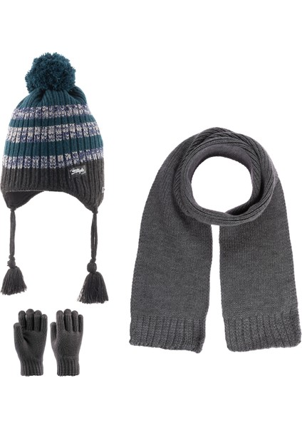 4-8 Yaş Erkek Çocuk Atkı Bere Eldiven 3'lü Takım