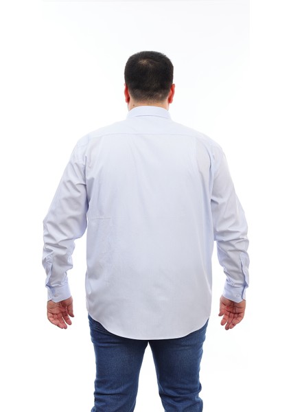 Erkek Büyük Beden Mavi Pamuk Düğmeli Yaka Cepli Uzun Kol Gömlek 330 modelleri