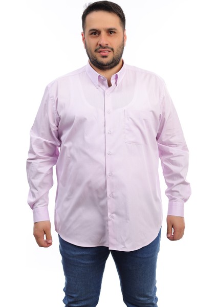 Erkek Büyük Beden Lila Pamuk Düğmeli Yaka Cepli Uzun Kol Gömlek 516