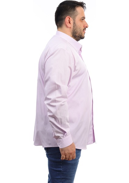 Erkek Büyük Beden Lila Pamuk Düğmeli Yaka Cepli Uzun Kol Gömlek 516 fiyatları