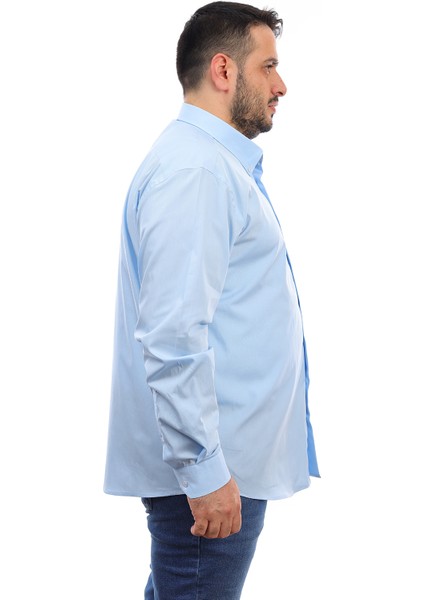 Erkek Büyük Beden Mavi Pamuk Düğmeli Yaka Cepli Uzun Kol Gömlek 340 fiyatları
