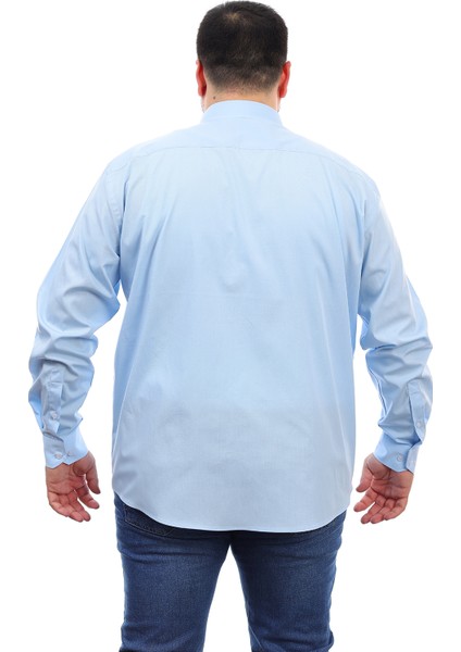 Erkek Büyük Beden Mavi Pamuk Düğmeli Yaka Cepli Uzun Kol Gömlek 340 modelleri