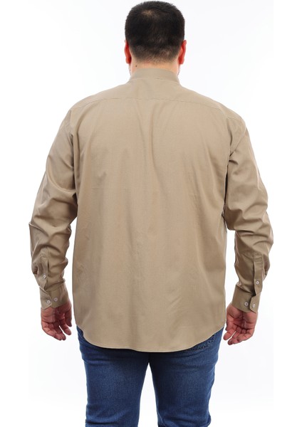 Erkek Büyük Beden Haki Pamuk Düğmeli Yaka Cepli Uzun Kol Gömlek 174 modelleri