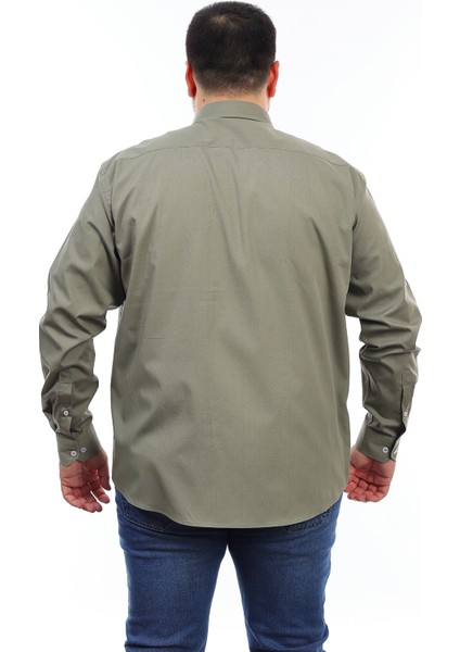 Erkek Büyük Beden Haki Pamuk Düğmeli Yaka Cepli Uzun Kol Gömlek 735 fiyatları