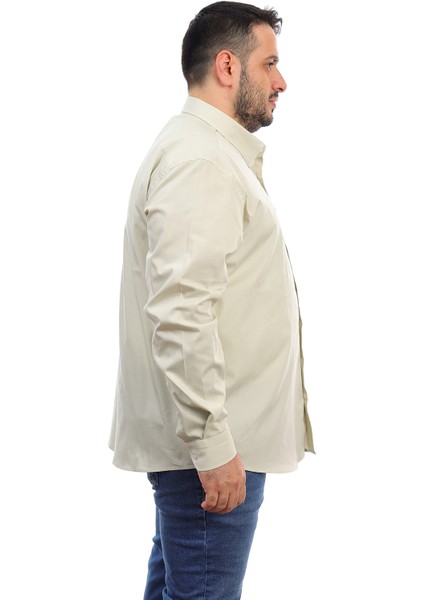 Erkek Büyük Beden Taş Pamuk Düğmeli Yaka Cepli Uzun Kol Gömlek 560 fiyatları