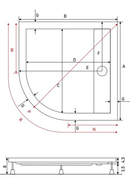 80X80 Drop Oval Monoblok Duş Teknesi (H:8 Cm)