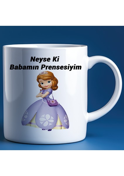 Kişiye Özel Kupa Bardak "Neyse Ki Babamın Prensesiyim" Temalı Hediyelik Kupa Bardak