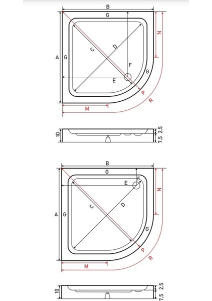 80X80 Frey Oval Slimblok Duş Teknesi (H:10 Cm)