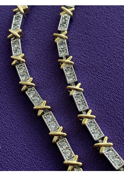Swarovski Taşlı Su Yolu Altın Motif Çelik Bileklik 19CM