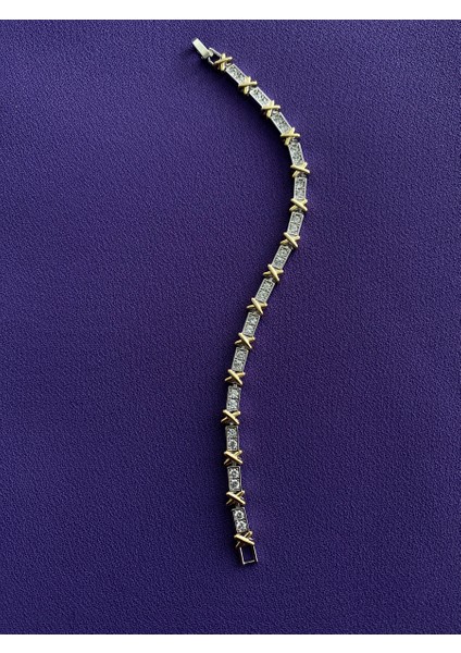 Swarovski Taşlı Su Yolu Altın Motif Çelik Bileklik 19CM