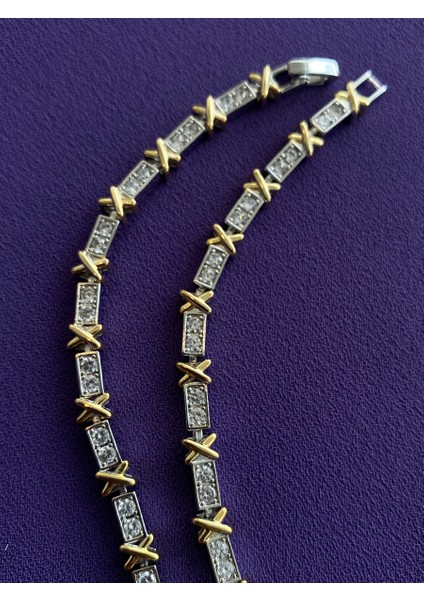 Swarovski Taşlı Su Yolu Altın Motif Çelik Bileklik 19CM