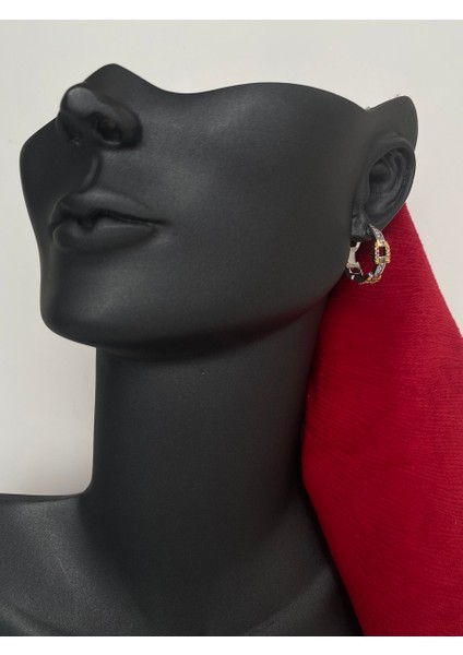 Swarovski Taşlı Çift Renk Altın Motif Çelik Küpe