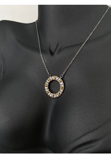 Swarovski Taşlı Çift Renkli Altın Model Çelik Kolye