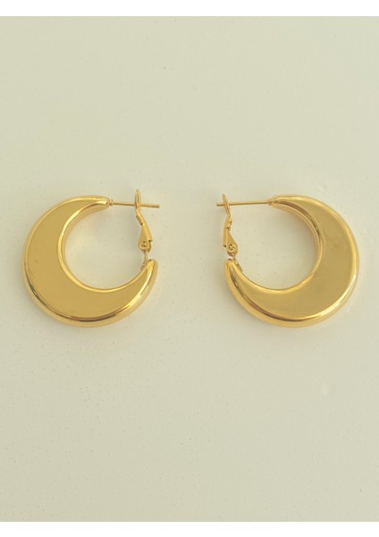 Klipsli Ay-Hilal Gold Çelik Küpe