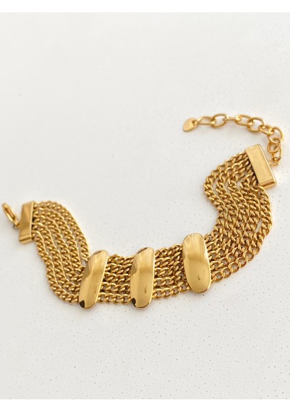 Beş Sıralı Gold Çelik Bileklik En 2cm 16+6cm fiyatları
