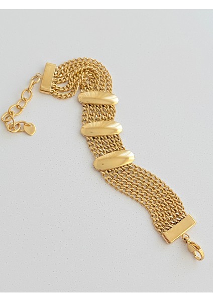 Beş Sıralı Gold Çelik Bileklik En 2cm 16+6cm modelleri