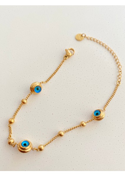 Çift Taraflı Nazar Gold Çelik Bileklik En 0,8 cm 16+6cm fiyatları