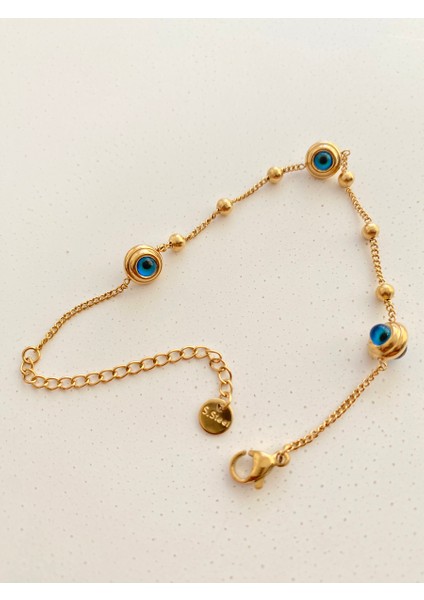 Çift Taraflı Nazar Gold Çelik Bileklik En 0,8 cm 16+6cm modelleri