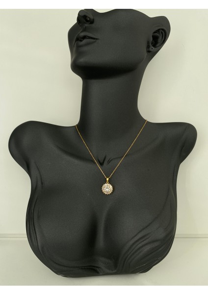 Swarovski Taşlı Gold Çelik Kolye