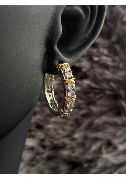 Swarovski Taşlı Tif Altın Model Çift Renk Çelik Küpe