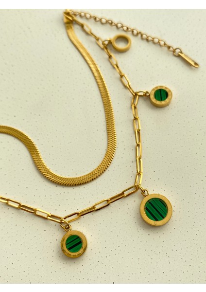 Yeşil Roma Rakamlı Italyan Zincir Gold Çelik Bileklik En 1 cm 16+6cm fiyatları