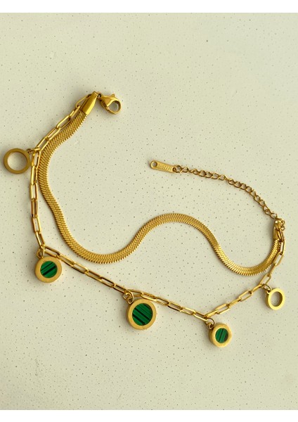Yeşil Roma Rakamlı Italyan Zincir Gold Çelik Bileklik En 1 cm 16+6cm modelleri
