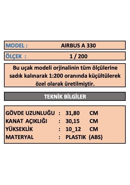 TK Collection Airbus A 330 Tk Koleksiyon 1/200 Model Uçak Masaüstü Sergi Maket Uçağı