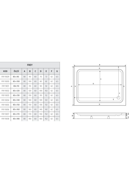 80X100 Frey Dikdörtgen Slimblok Duş Teknesi (H:10 Cm) fiyatları