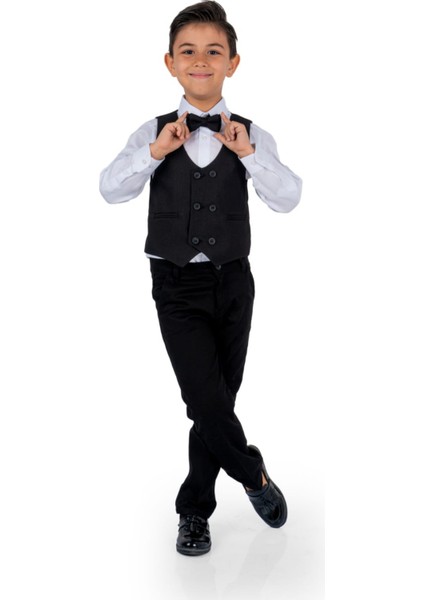 Çift Düğme Siyah Erkek Çocuk Yelekli Takım Elbise fiyatları
