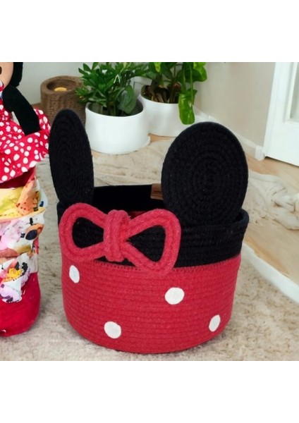 Decohandy Handmade Mickey Jüt Sepet Oyuncak Organizeri