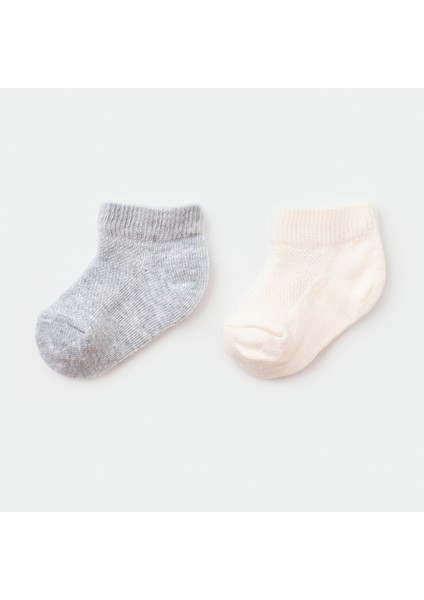 Bibaby Organik Çorap Soket 2li Summer Gri -Ekru