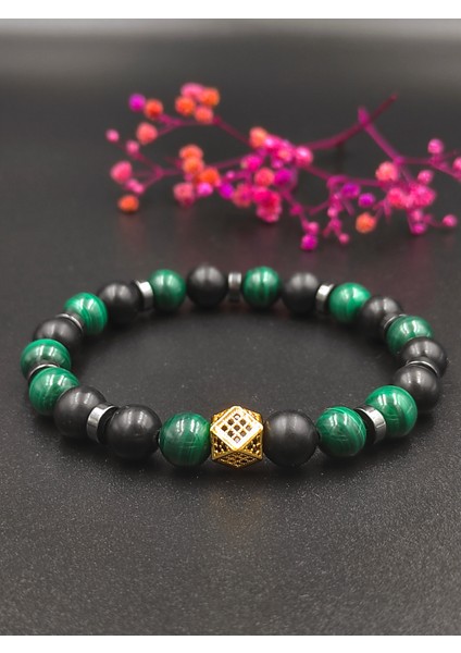 Shungite (Şungit) - Malahit Doğal Taş Tasarım Bileklik