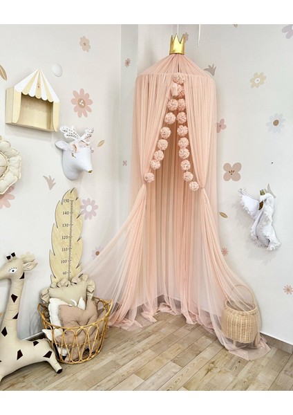 Çocuk Odası Cibinlik Aksesuarı Sıralı Tül Ponpon modelleri