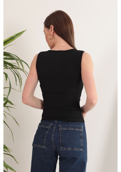 Kaşkorse Kumaş U Yaka Kadın Bluz-Siyah modelleri