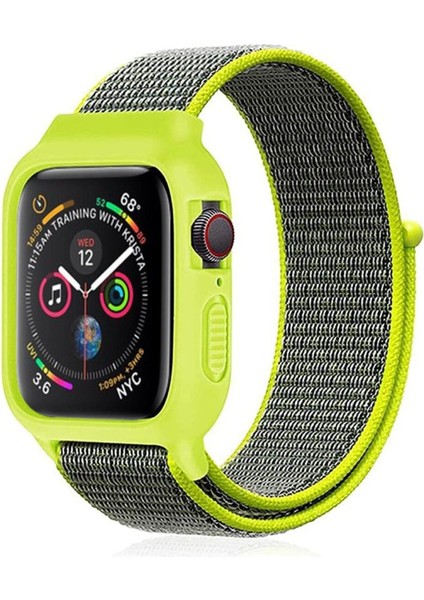 Apple Watch 40 mm Hasırlı Cırtcırtlı Kasalı Kordon 2/3/4/5/6/7/8 Azn-Kasalı