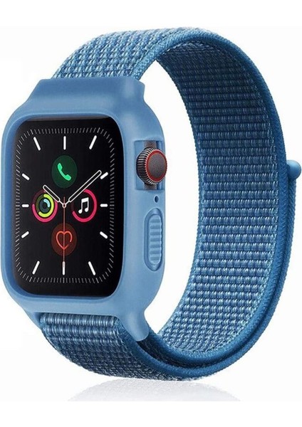 Apple Watch 38 mm Hasırlı Cırtcırtlı Kasalı Kordon 2/3/4/5/6/7/8 Azn-Kasalı