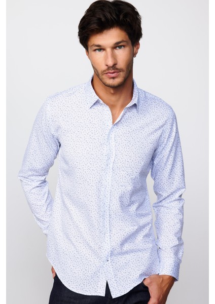 Slim Fit Dar Kesim Desenli Pamuklu Kolay Ütülenebilir Beyaz Erkek Gömlek fiyatları