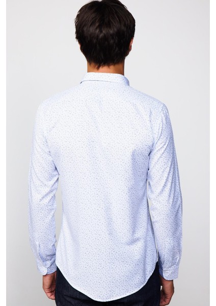 Slim Fit Dar Kesim Desenli Pamuklu Kolay Ütülenebilir Beyaz Erkek Gömlek indirimleri