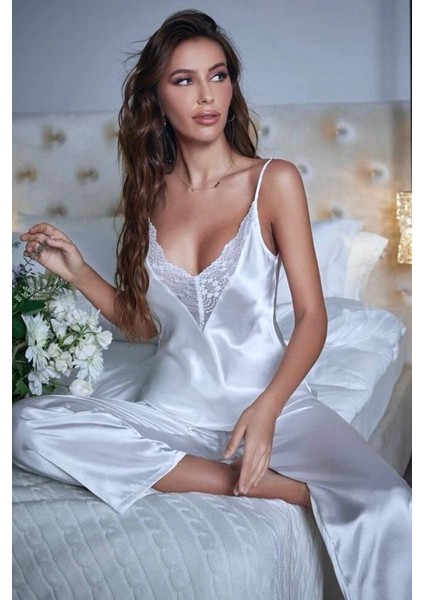 Bern White Saten Pijama Takımı